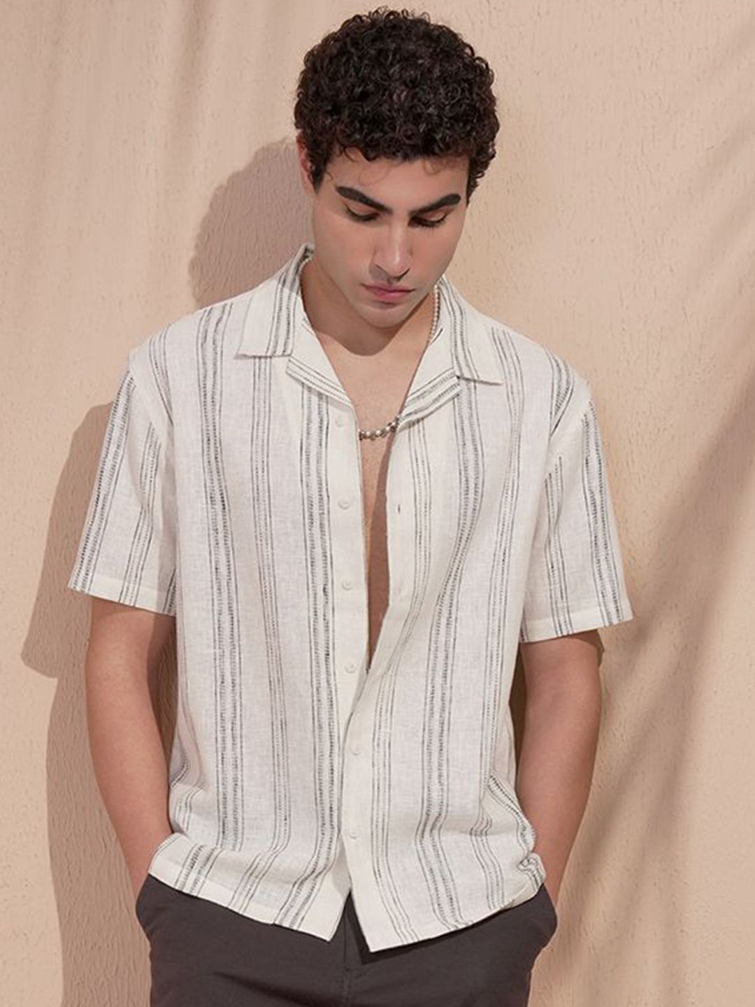 HIGHLANDER Relaxed Fit Striped Cuban Collar Casual Shirt-picture-46