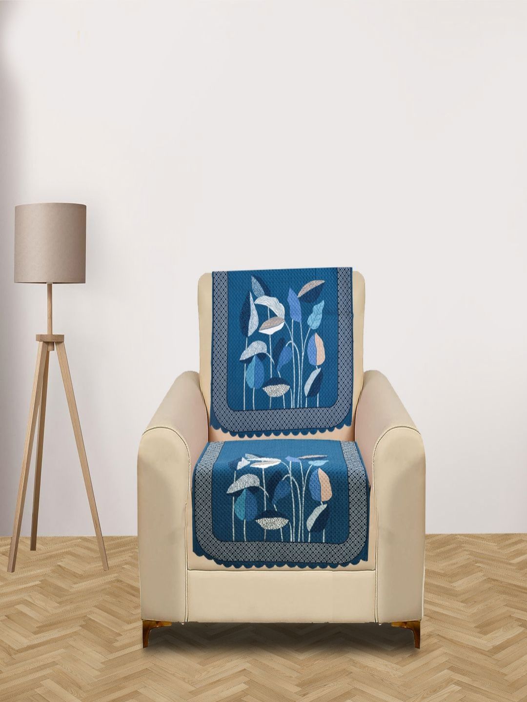 Myntra Elegant Homes Blue & White 2 Pieces Printed 1 Seater Velvet Sofa Cover-picture-36
