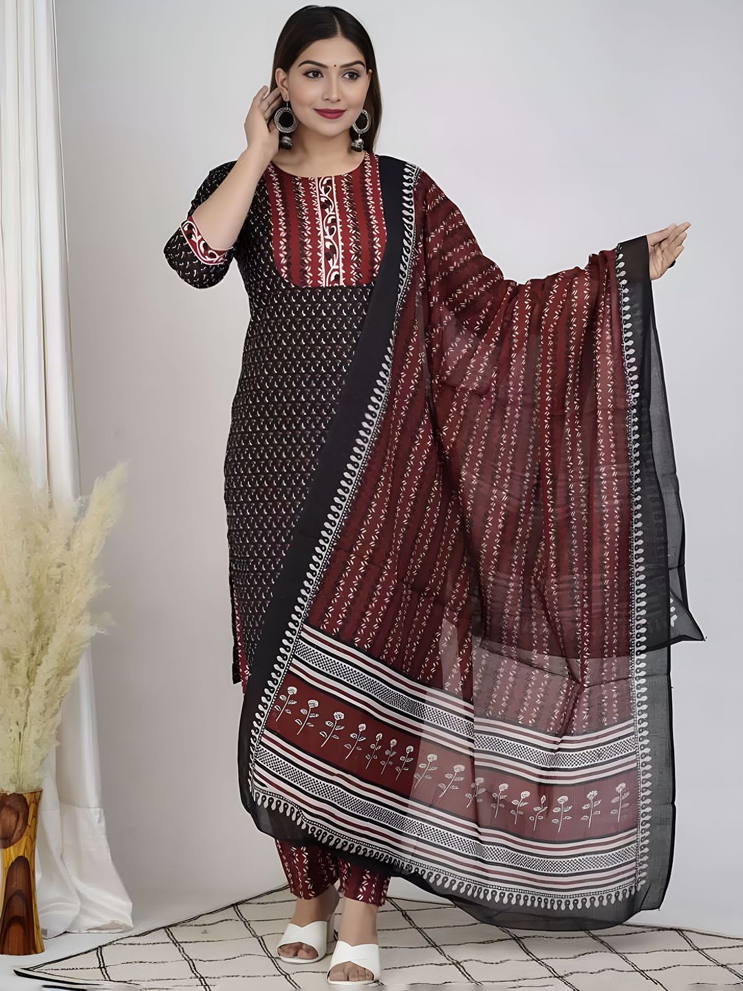 Anouk Rustic Women Ethnic Motifs Printed Regular Kurta Trousers With Dupatta