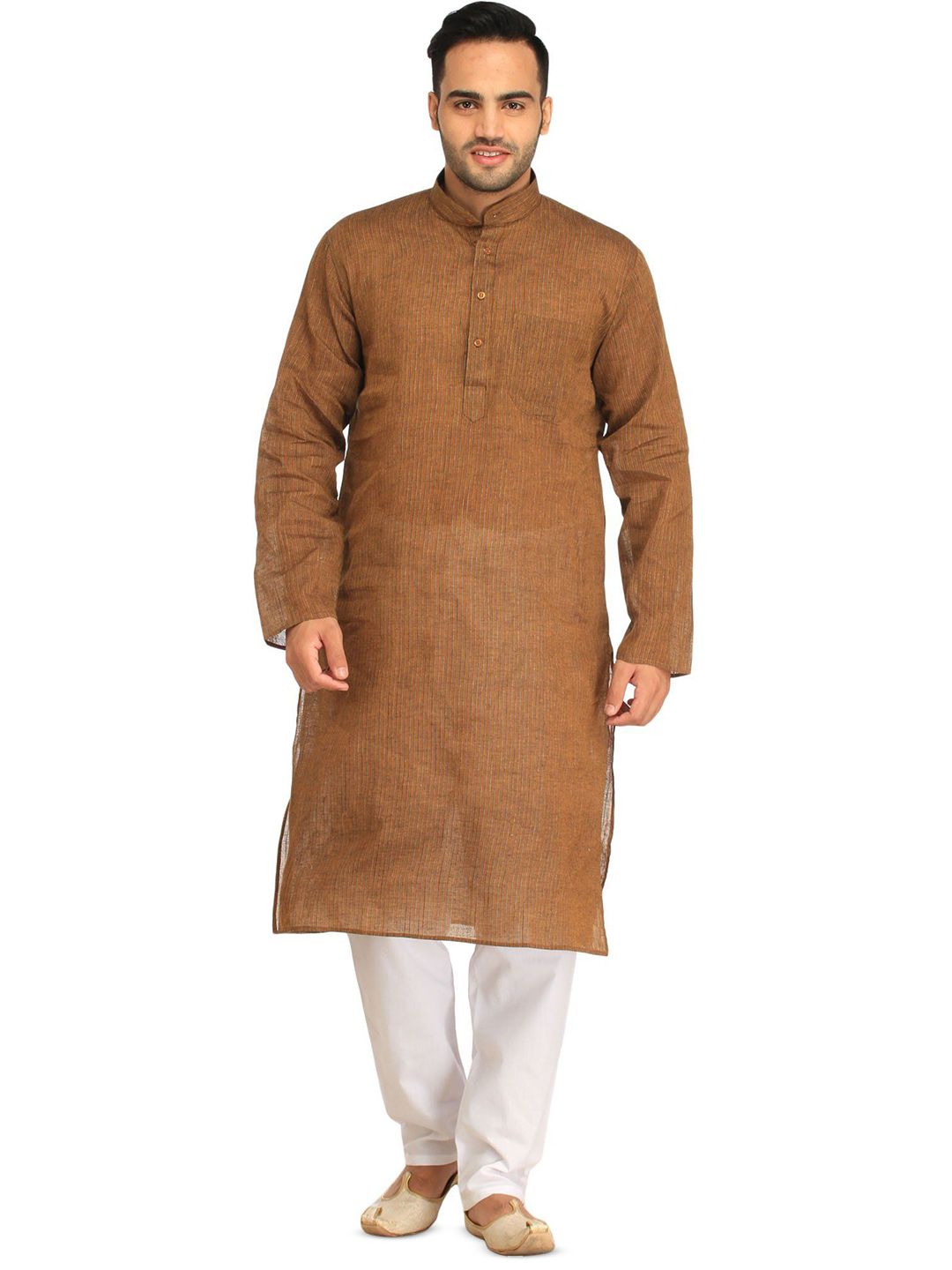 Exotic India Men Casual Kurta Pajama Set with Woven Stripes-picture-34