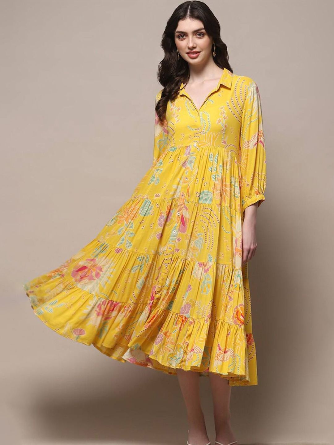 CORSICA Floral Print A-Line Midi Dress