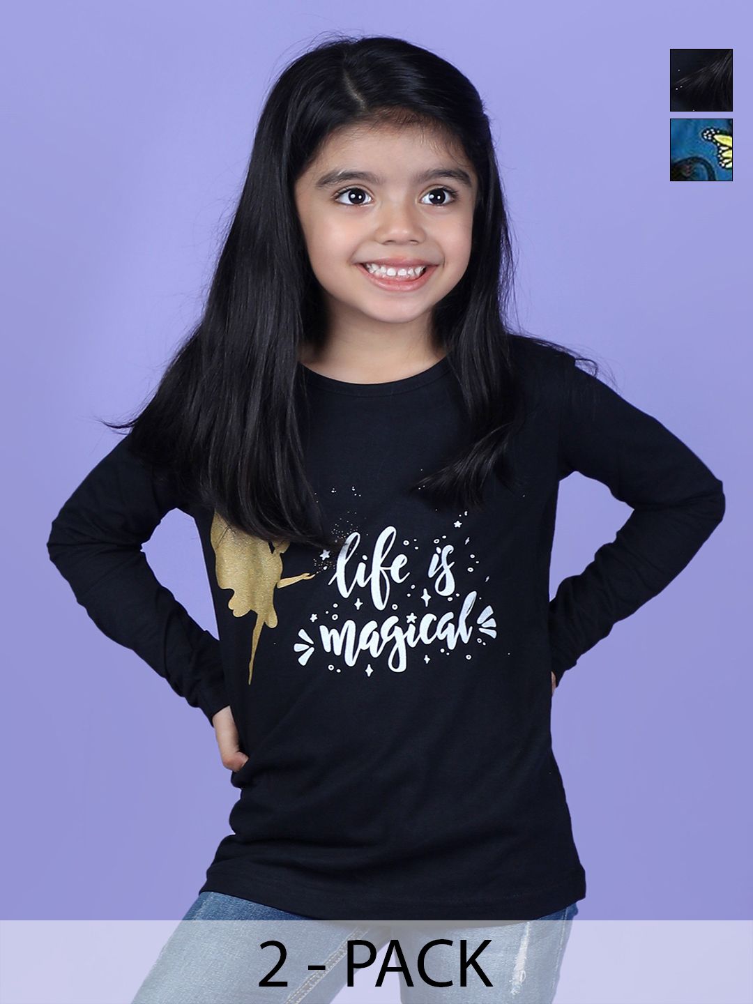 TotzTouch Girls Pack of 2 Typography Printed Round Neck Cotton T-shirts-picture-19