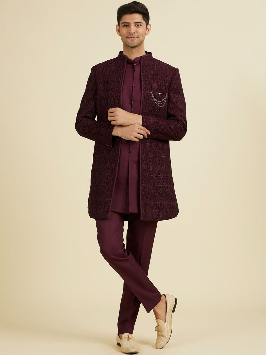 Manyavar Embroidered Indo Western Sherwani Set-image-27