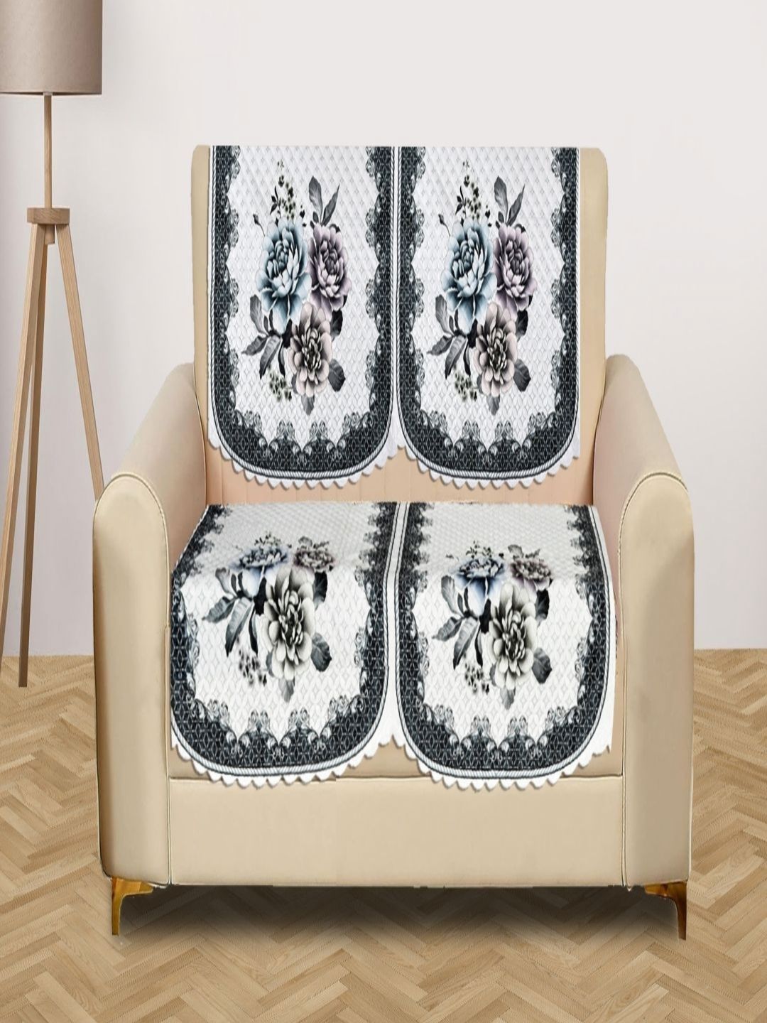 Myntra Elegant Homes White & Blue 2 Pieces Printed 4 Seater Velvet Sofa Cover-picture-33