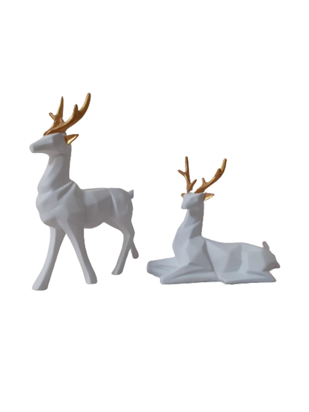 Afterstitch Set Of 2 White Deer Showpiece-picture-47