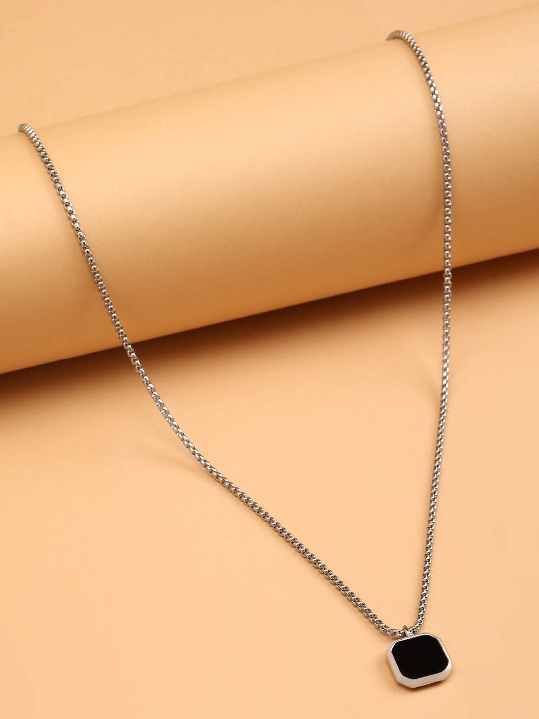 P. R. PRINTS Silver-Plated Stainless Steel Square Shaped Pendant With Chain-picture-23