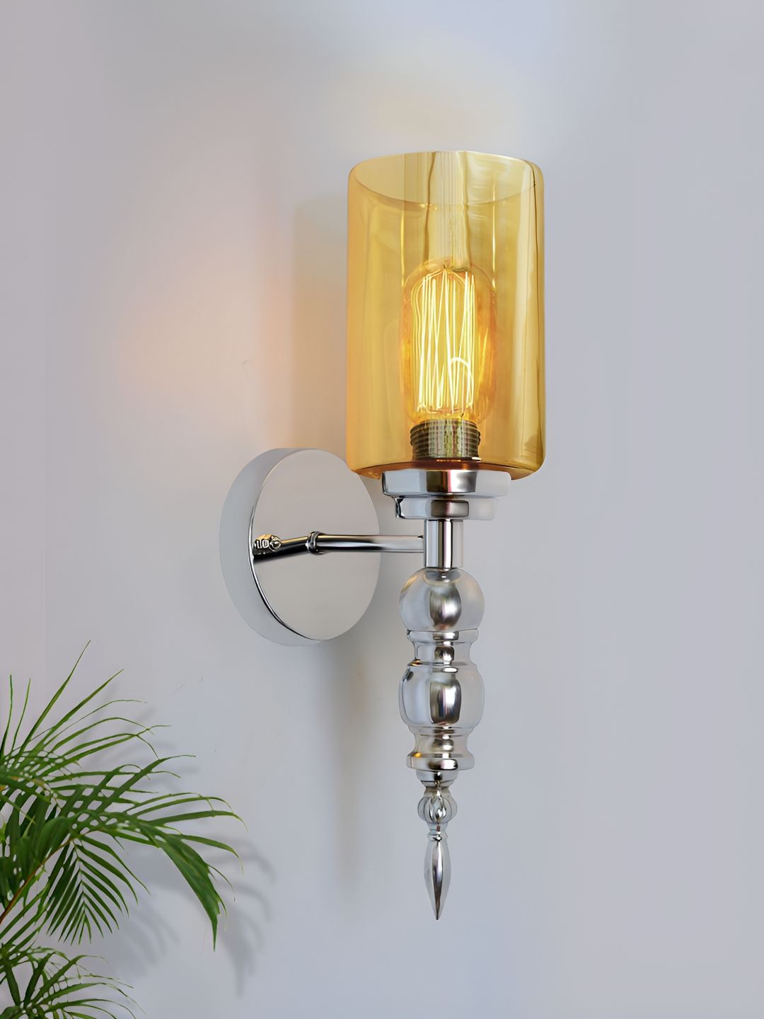 Homesake Silver-Toned & Yellow Metal Cylinder Shaped Wall Lamp-picture-16
