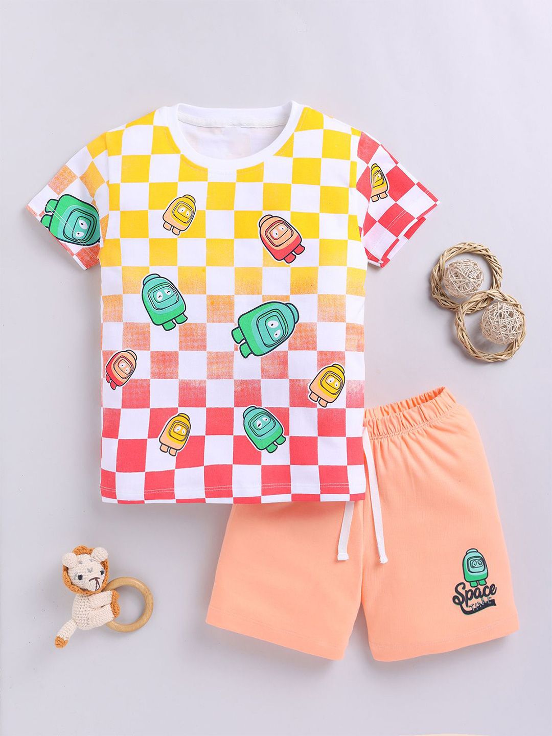 LITTLE FIGHTER Boys Printed Pure Cotton T-Shirt With Shorts-picture-38