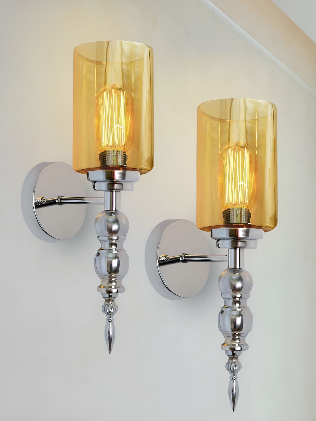Homesake Silver-Toned & Gold-Toned Metal Cylinder Shaped Wall Lamp-picture-14