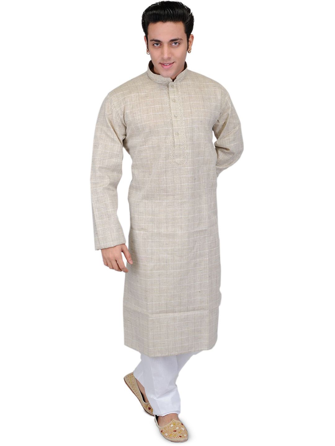 Exotic India Men Embroidered Regular Thread Work Pure Cotton Kurta with Pyjamas-picture-36