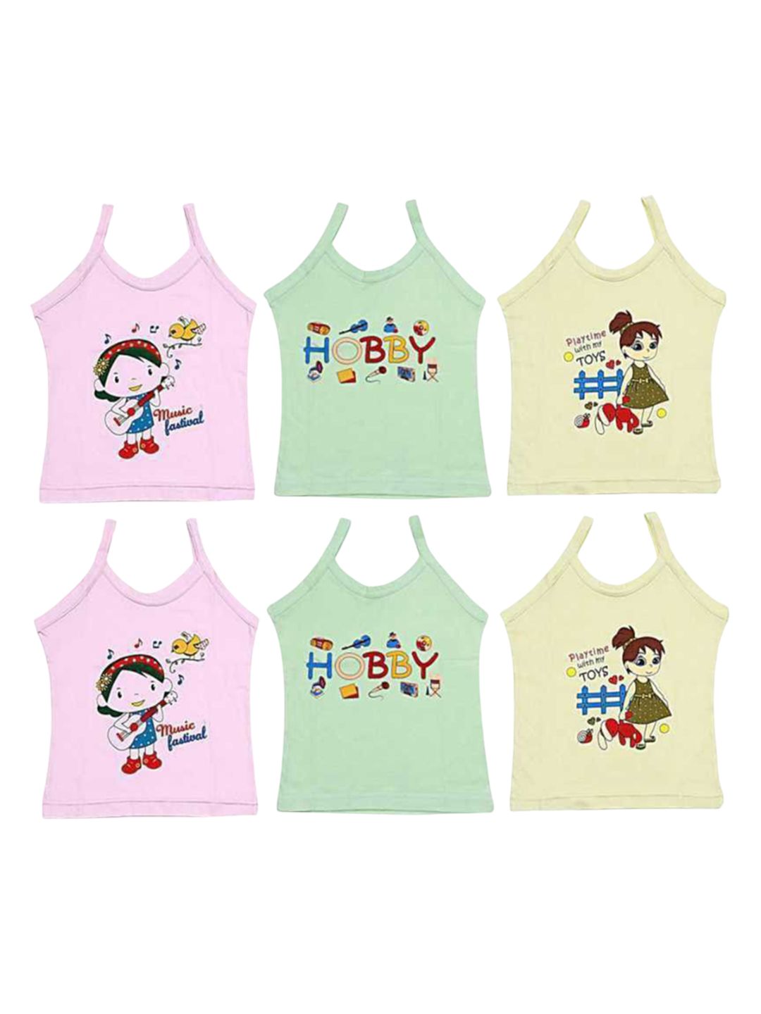 NEW TRINATH HOSIERY Infant Girls Pack Of 6 Printed Cotton Camisoles-picture-38