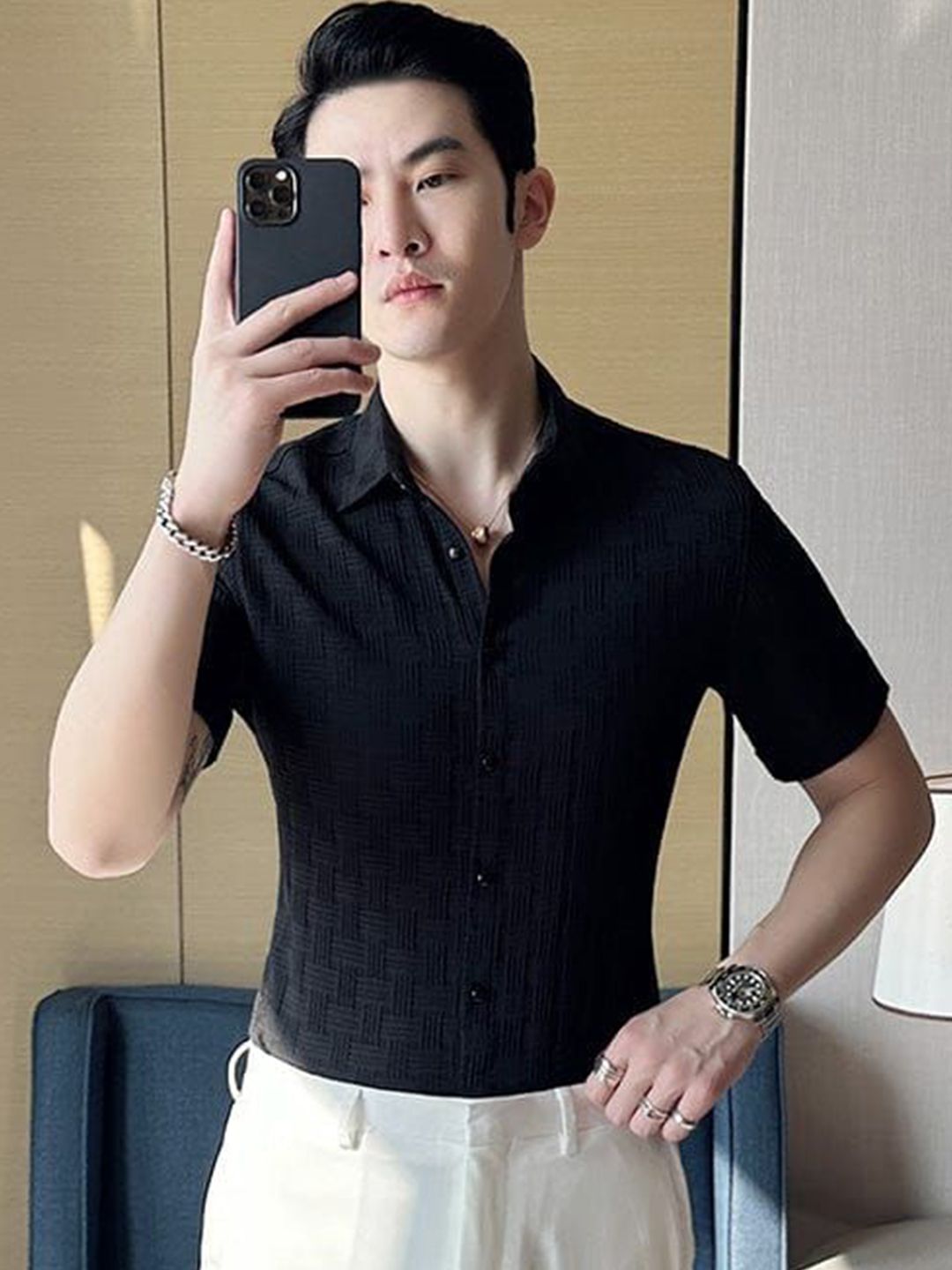 WILNERCROWN Textured Spread Collar Classic Cotton Formal Shirt-picture-12