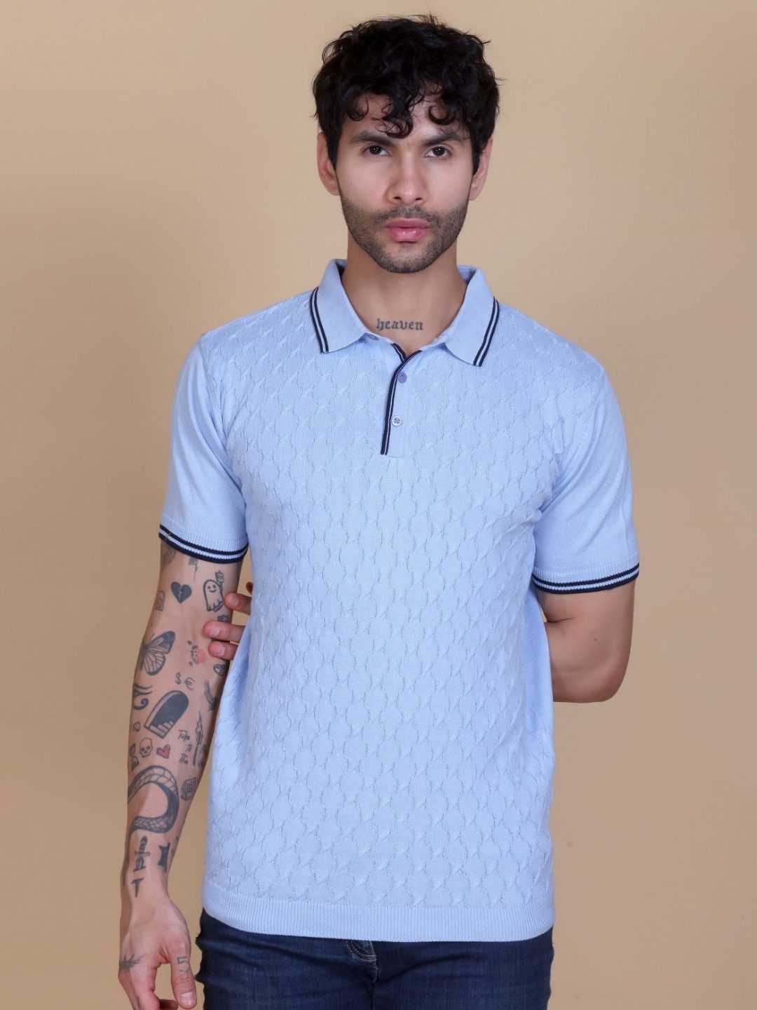 Dzant Self Design Polo Collar Neck Short Sleeves Organic Cotton T-shirt-image-14