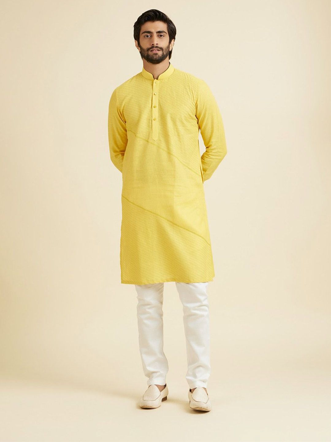 Manyavar Sunshine Radiance Mandarin Collar Linen Straight Kurta-picture-33