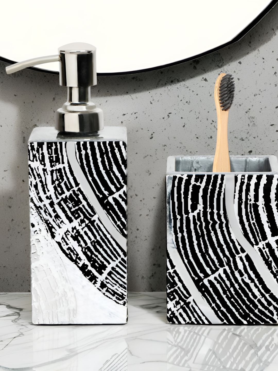 THE HOME CO. Grey & White 2 piece Solid Wood Bath Accessories Set-picture-19