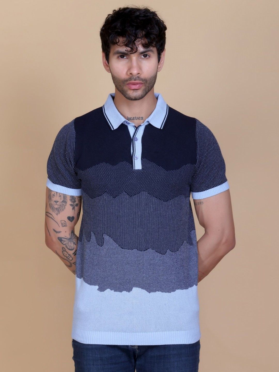 Dzant Self Design Polo Collar Neck Short Sleeves Organic Cotton T-shirt-image-48