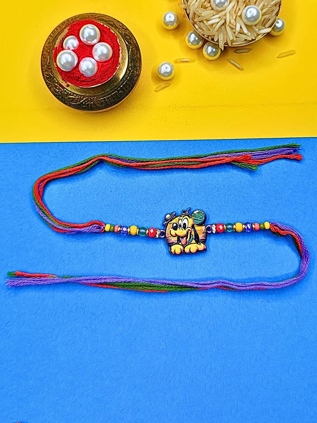 MANSIYAORANGE Set Of 2 Beaded Cotton Thread With AD Stones & Meenakari Thread Rakhi-picture-48