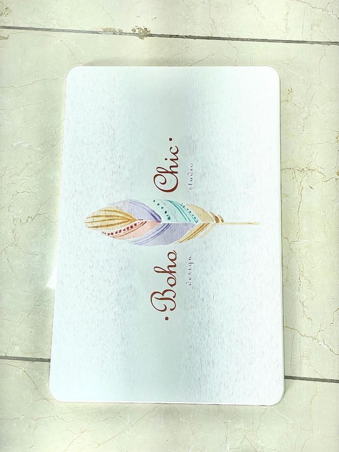 Cortina White & Brown Feather Printed Doormat-image-29
