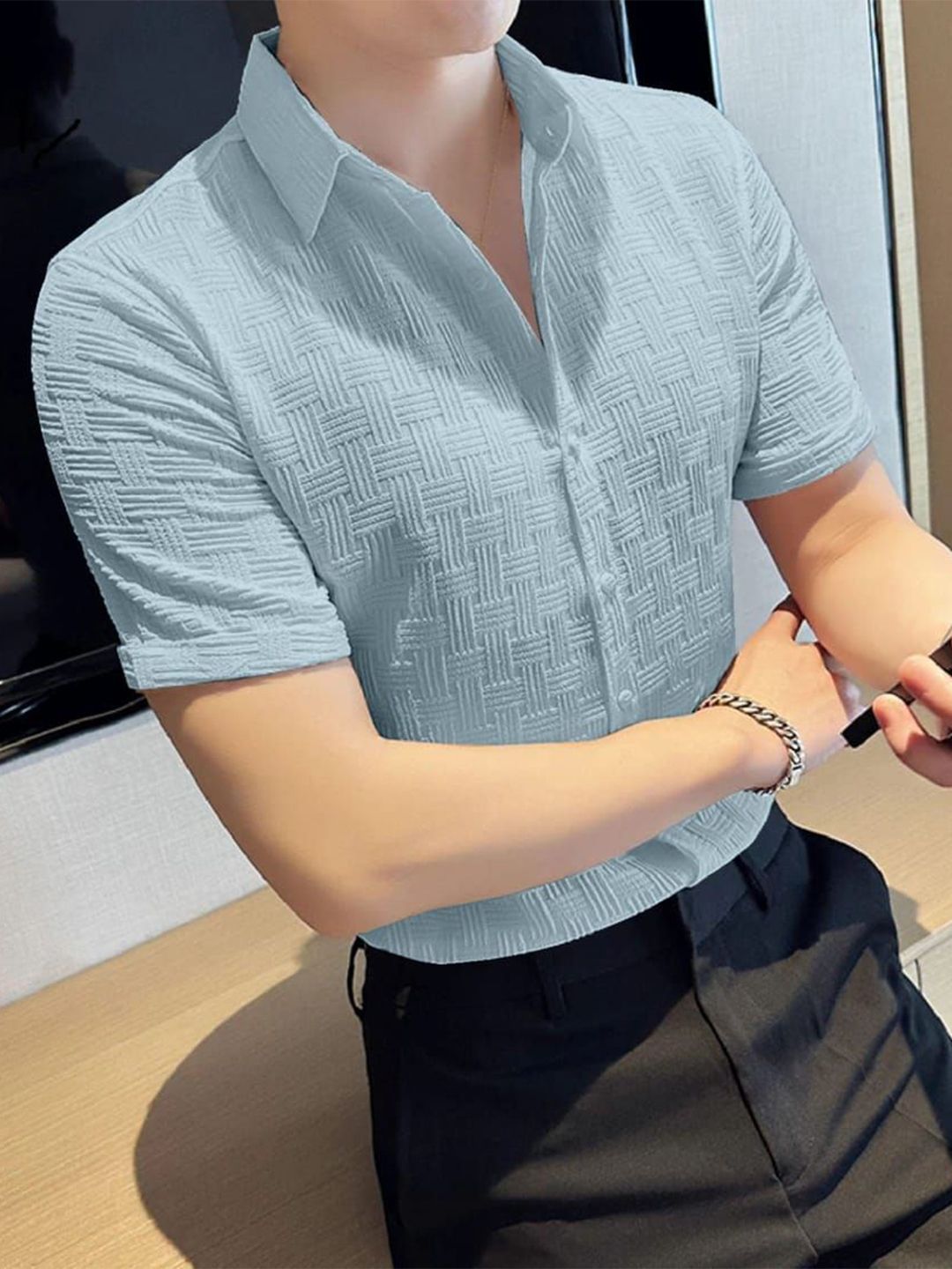 WILNERCROWN Blue Geometric Casual Shirt-image-16