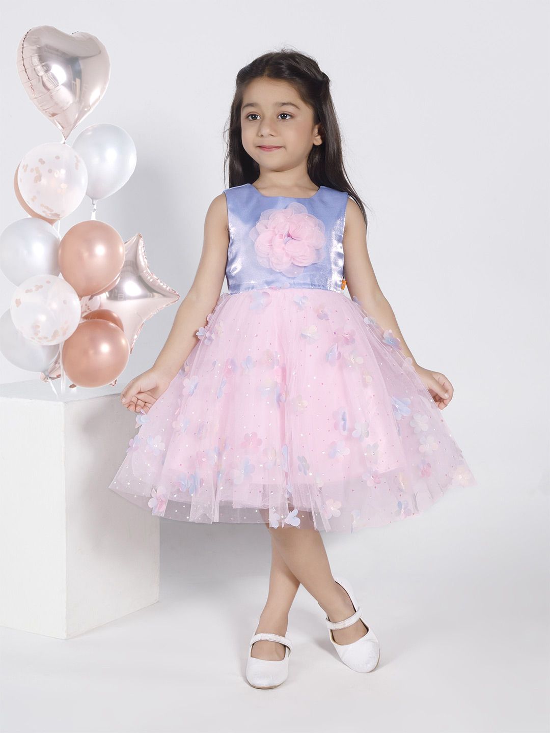 Ministitch Girls Embellished Sleeveless Applique Net Fit & Flare Knee Length Dress-picture-36