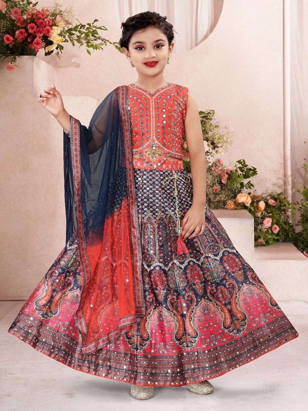 JAY NAGNATH FAB Girls Printed Tie & Dye Ready to Wear Lehenga Blouse & Dupatta-image-27