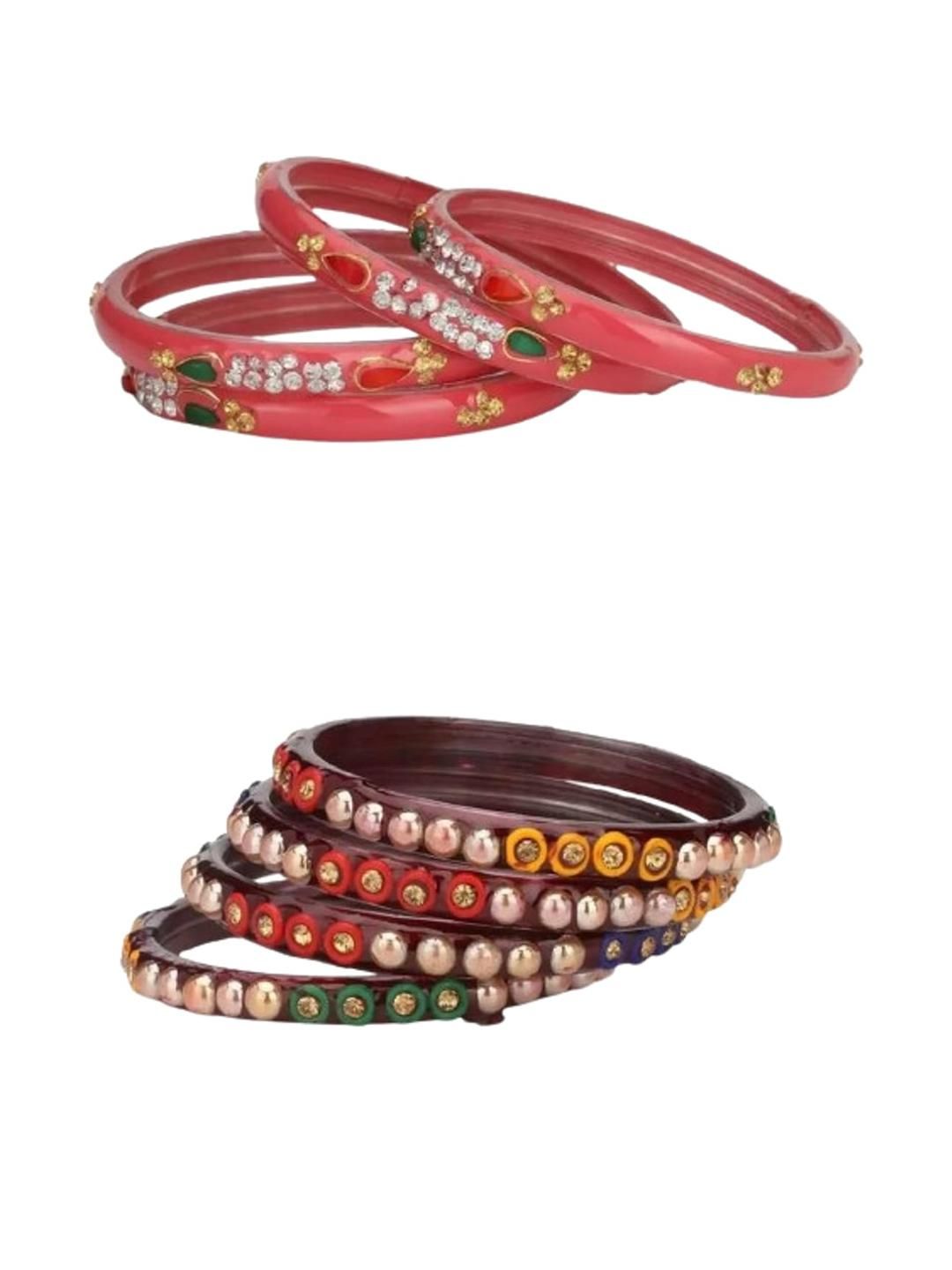 Somil Fashionable Glass Bangles/Kada Set of 2 With Colorful Chips & Beads,-picture-30