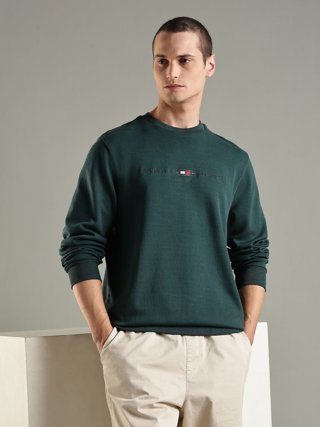 Tommy Hilfiger Men Brand Logo Printed Regular Fit Cotton Sweatshirt-picture-41