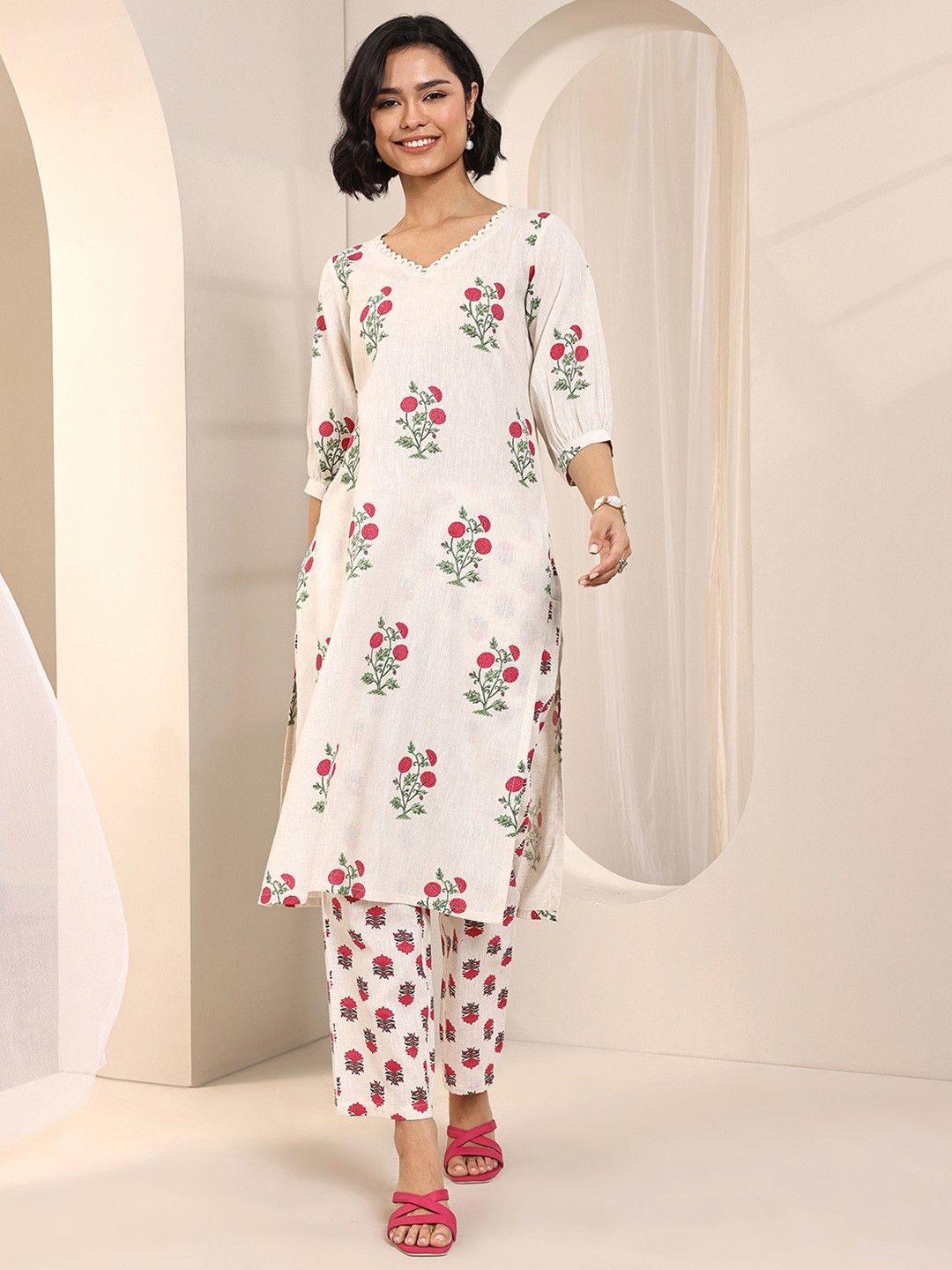 BKApparels Women Floral Printed Cotton Kurta with Trousers-picture-29