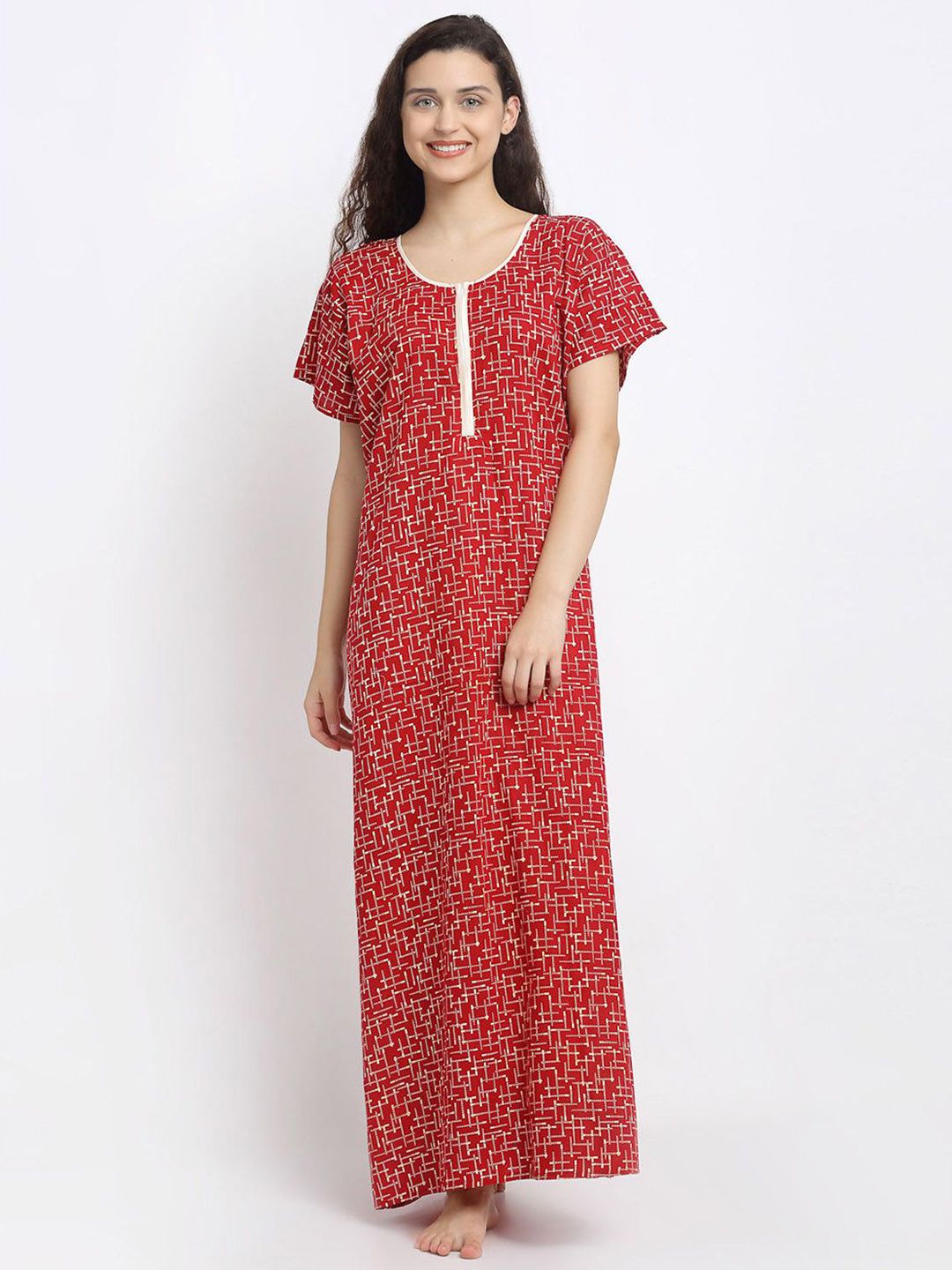 Secret Wish Women Printed Pure Cotton Maxi Nightdress-picture-20