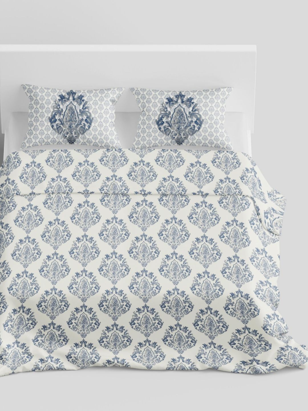 Synergized Cotton Blue & White Ethnic Cotton 220 TC Super King Bedsheet Set-2.74mx2.74m-image-0