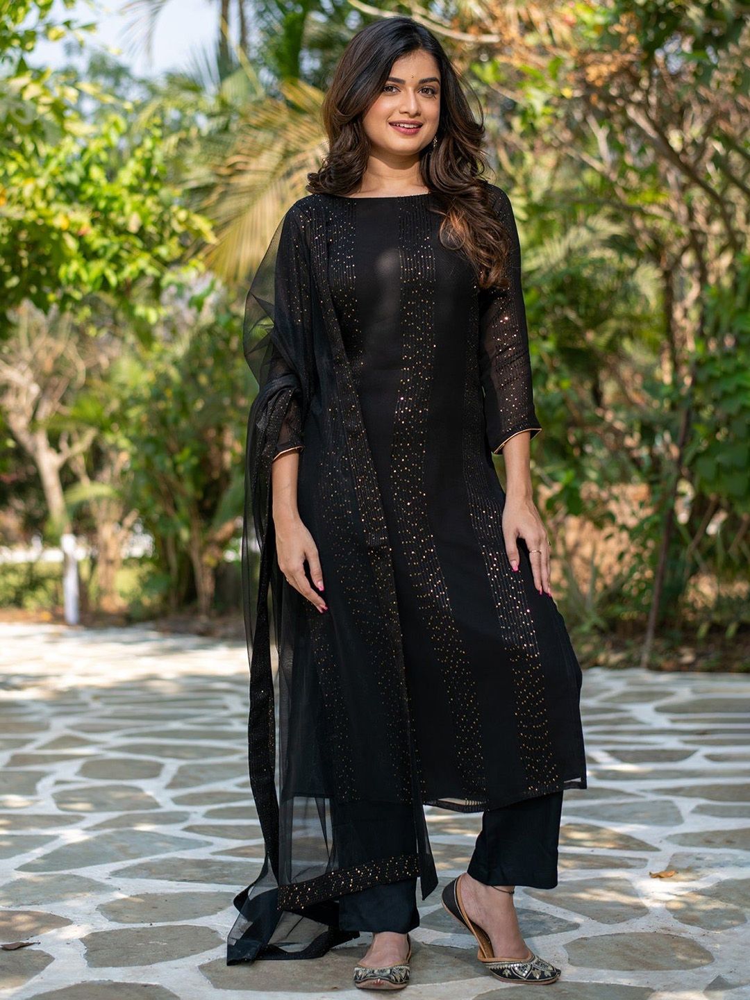 KALINI Women Striped Embroidered Kurta with Trousers & Dupatta
