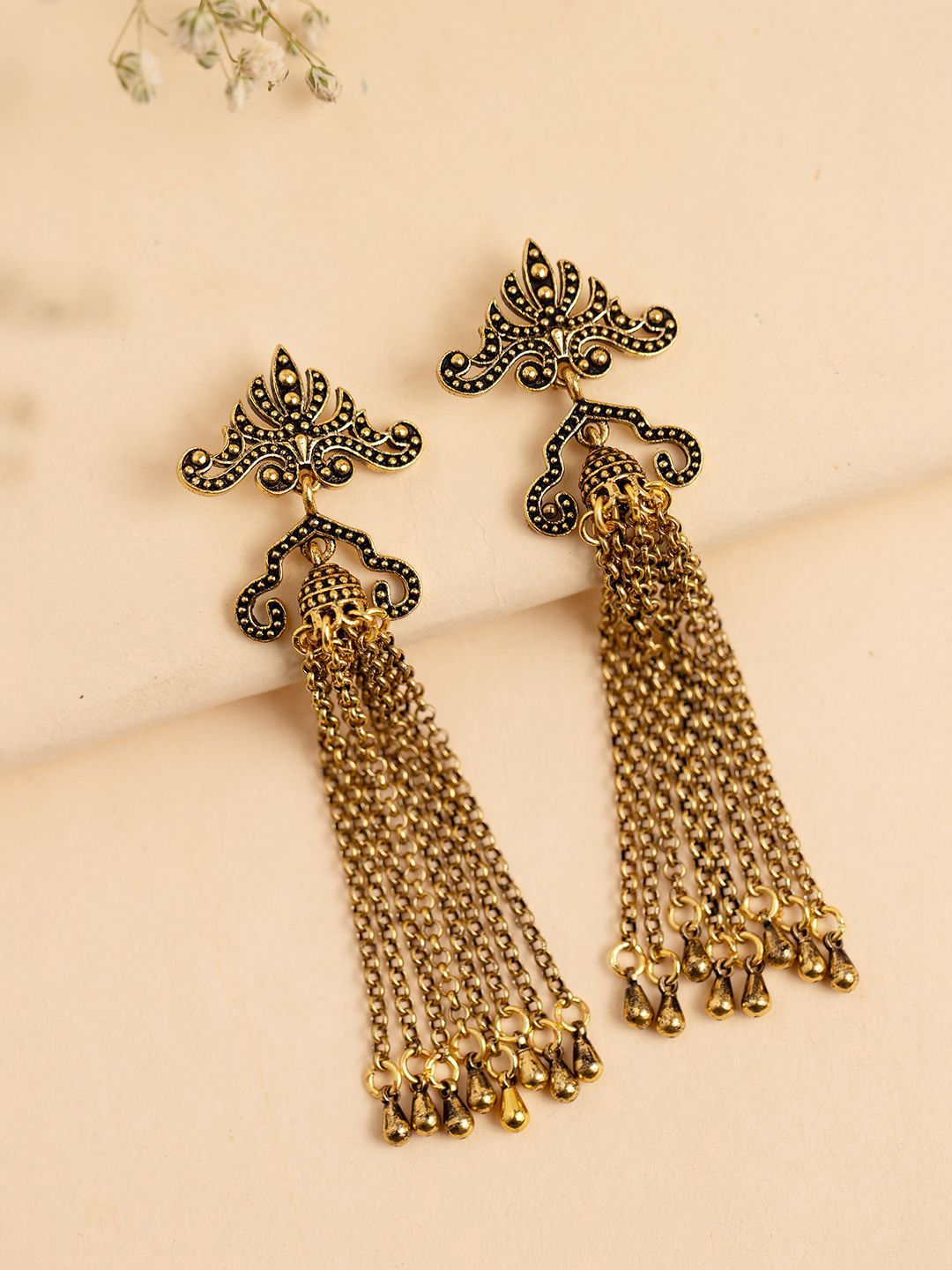 Voylla Gold Plated Quirky Fringes Chain Tassel Drop Earrings-picture-36
