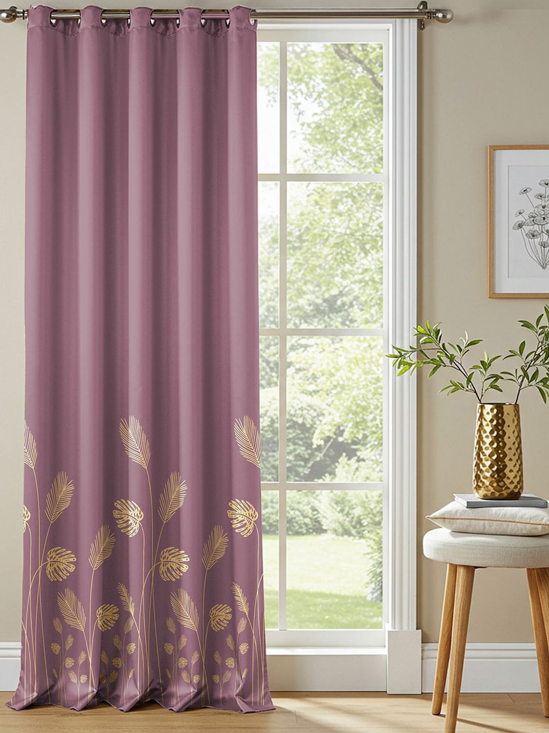 URBAN SPACE Mauve & Yellow Floral Cotton Black Out Door Curtain-picture-18