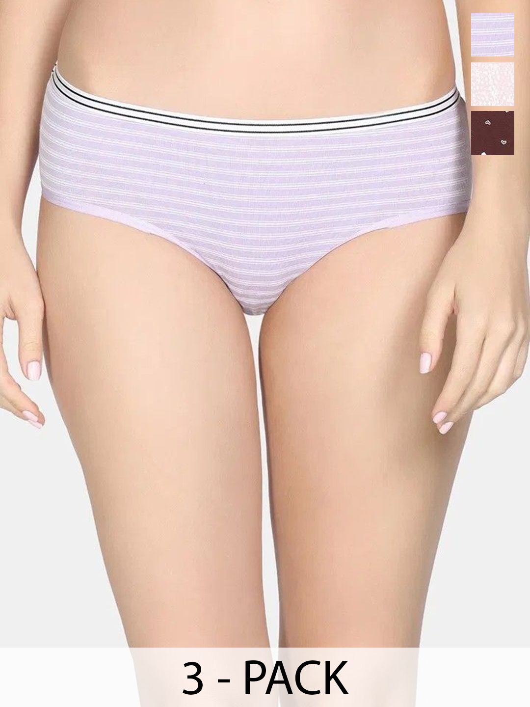 Zivame Pack Of 3 Low Rise Full Coverage Hipster Briefs ZI28CR-B Choco A blossom O Bloom-picture-18