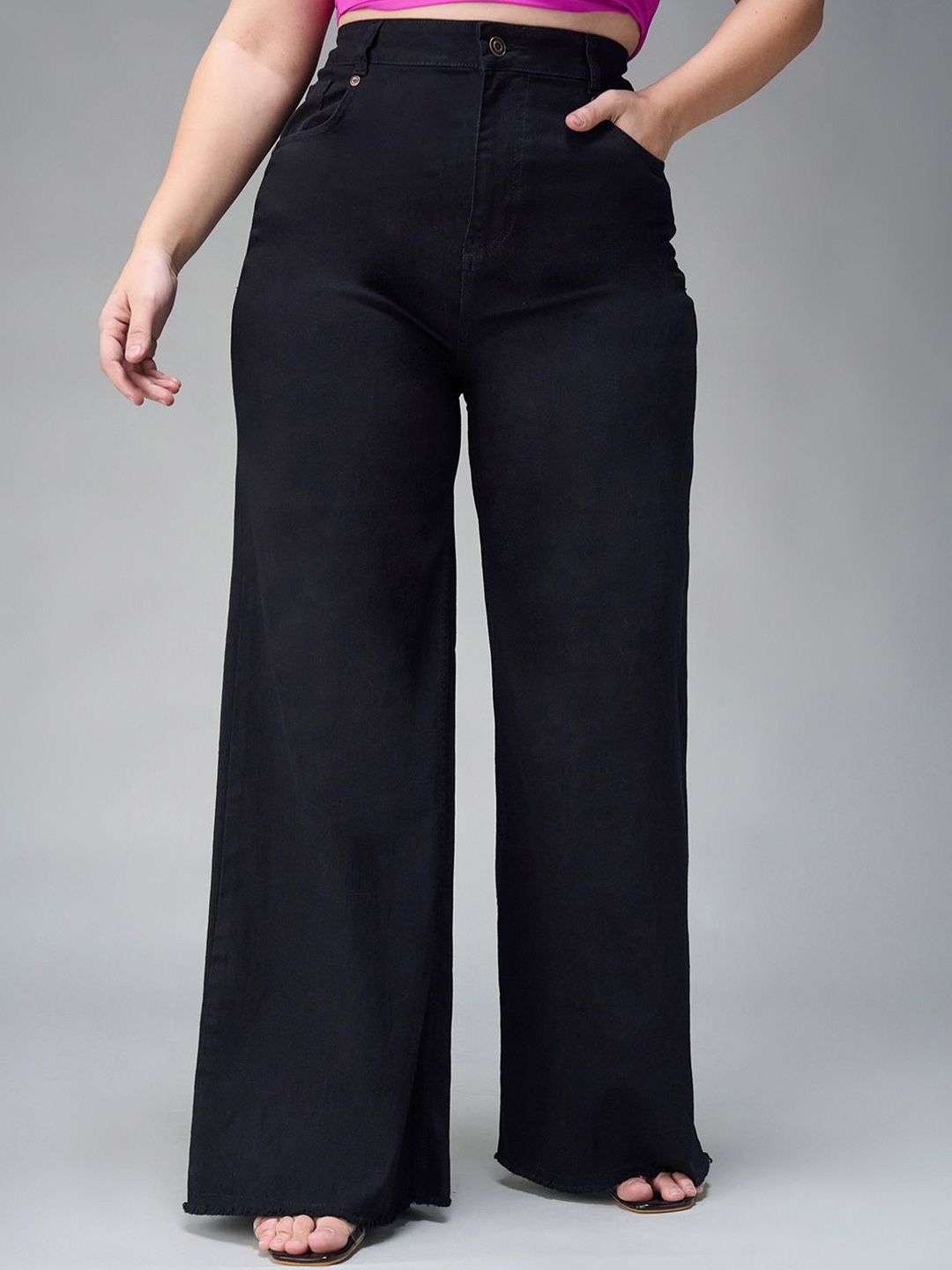 Miss Chase A+ Bite Marks Stay Women Wide Leg High-Rise Dark Shade Stretchable Jeans-picture-13