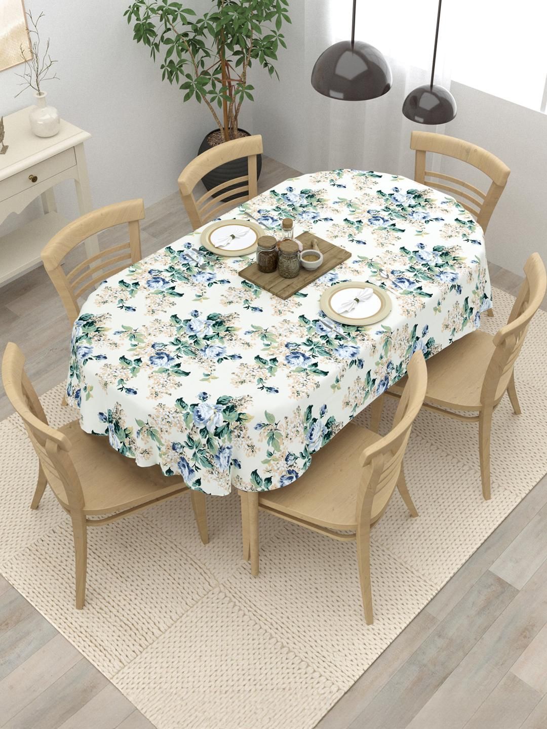 The Home Story Floral Anti-Skid Oval 6-Seater Embroidered Table Cover-picture-43