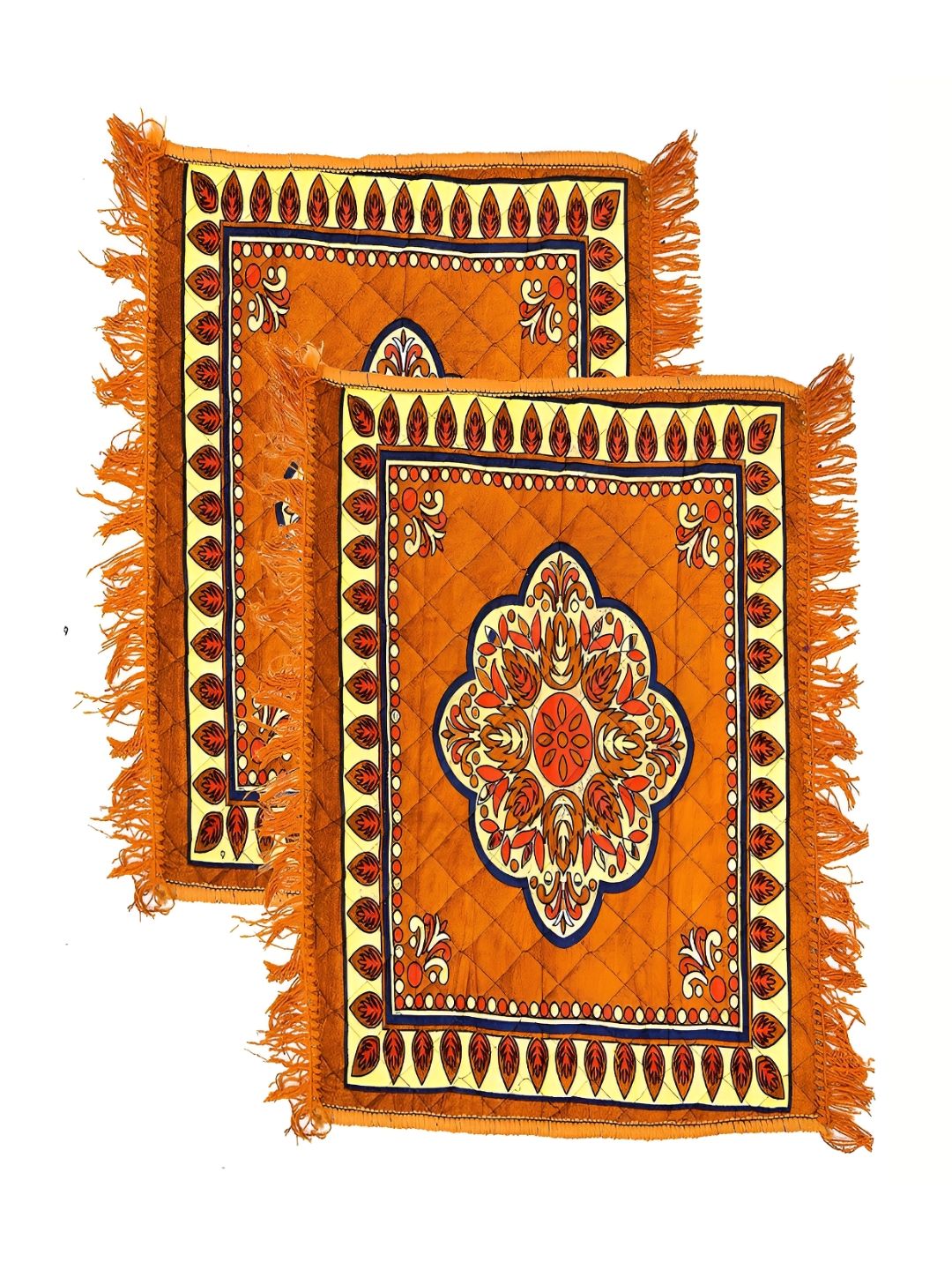 Aura 2-Pcs Orange-Coloured & Yellow Printed Prayer Mat-image-5