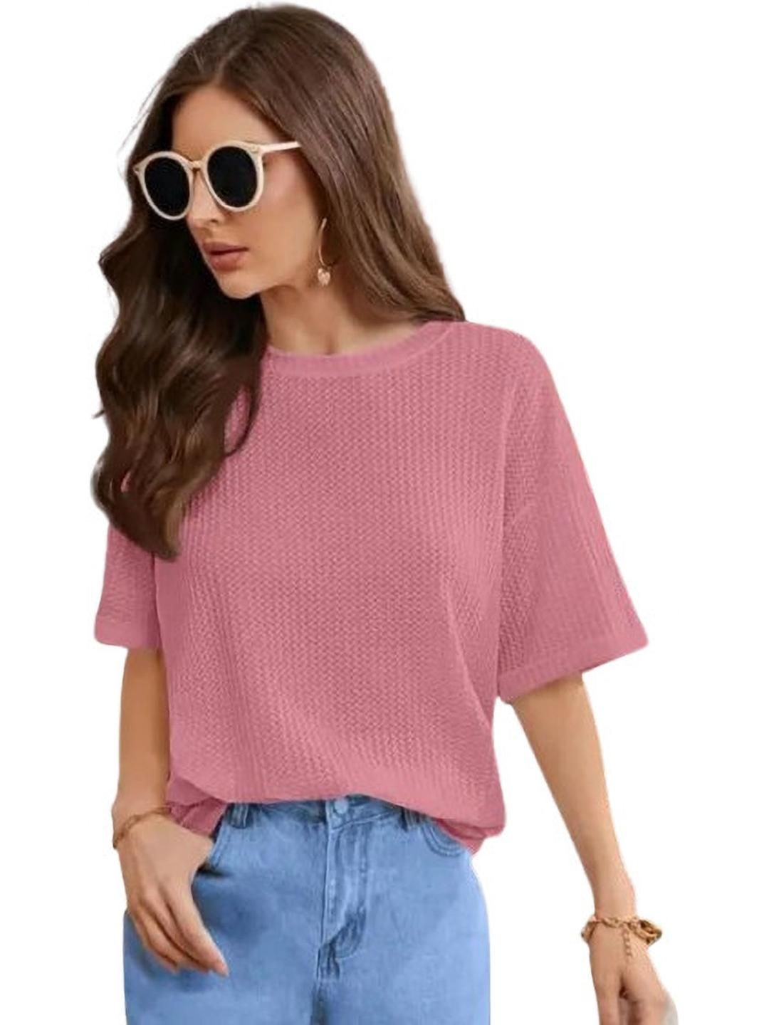 PINOVO Women's Pink Drop Shoulder Round Nek T-shirt-picture-10