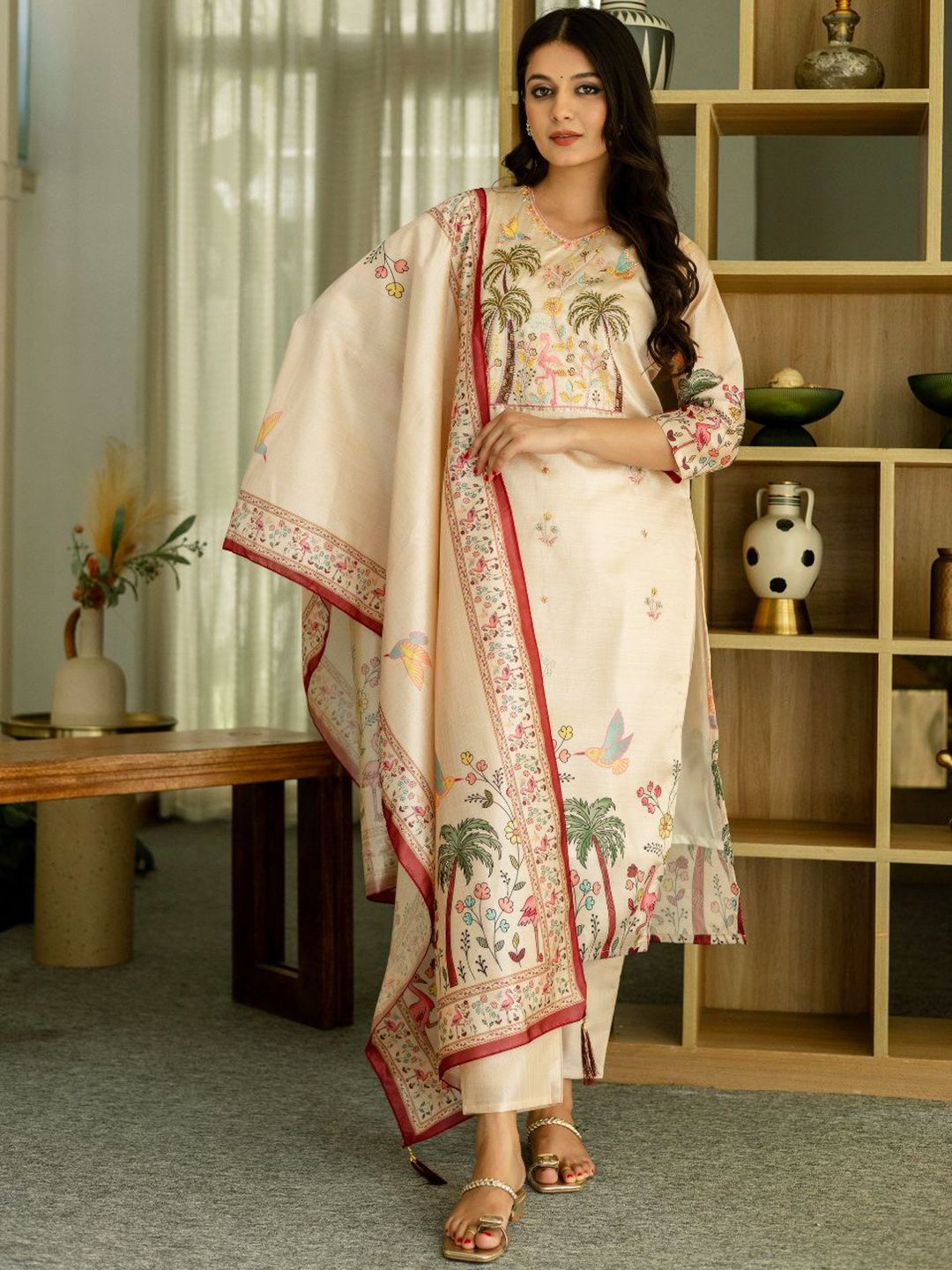KALINI Women Floral Embroidered Kurta with Trousers & Dupatta