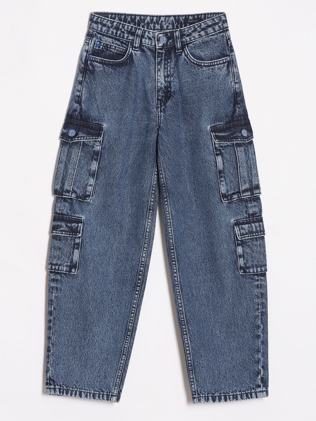 Allen Solly Junior Boys Mid-Rise Heavy Fade Pure Cotton Baggy Jeans