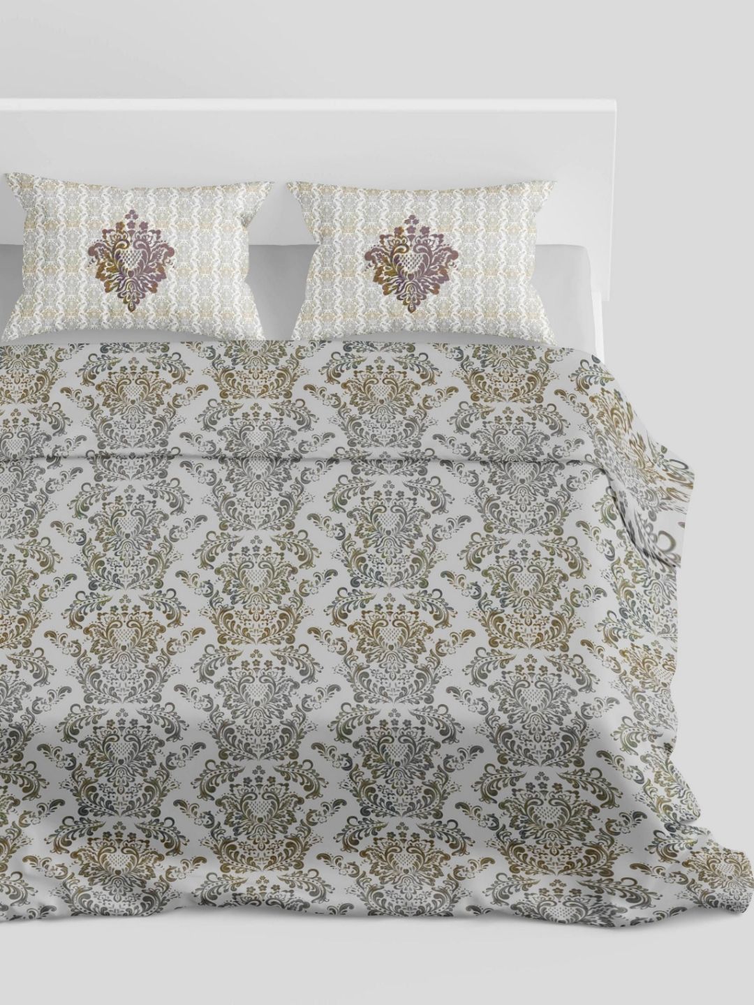 Synergized Cotton Brown & Grey Ethnic Cotton 220 TC Super King Bedsheet Set-2.74mx2.74m-image-2