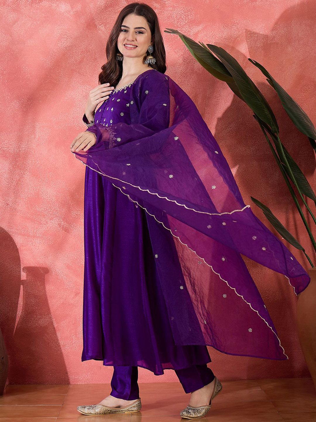 Sangria Women Ethnic Motifs Embroidered Kurta with Trousers & Dupatta