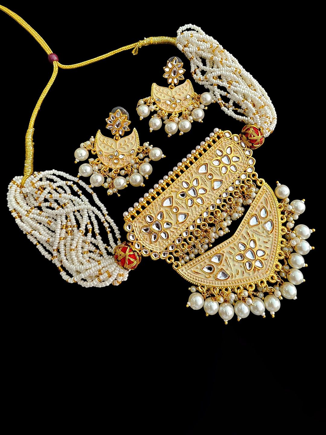 RAJASTHANI GAHANA Gold-Plated Stone-Studded & Beaded Jewellery Set-picture-35