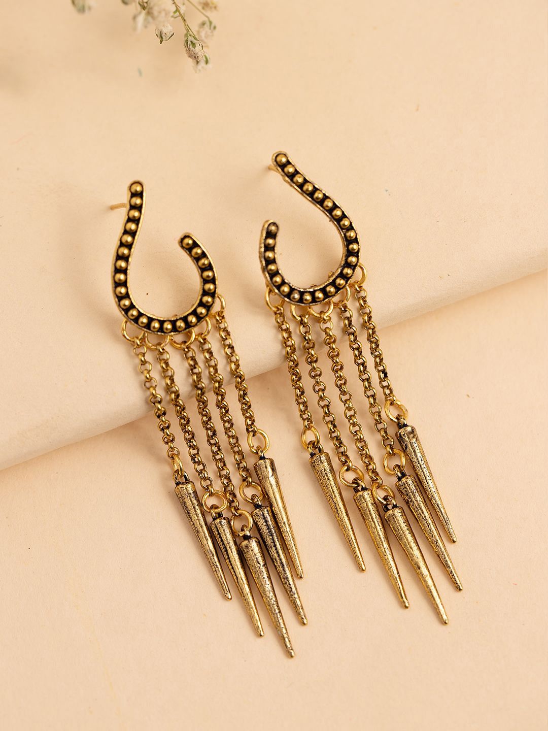 Voylla Dazzle In Fringe Gold Plated Quirky Drop Earrings-picture-10