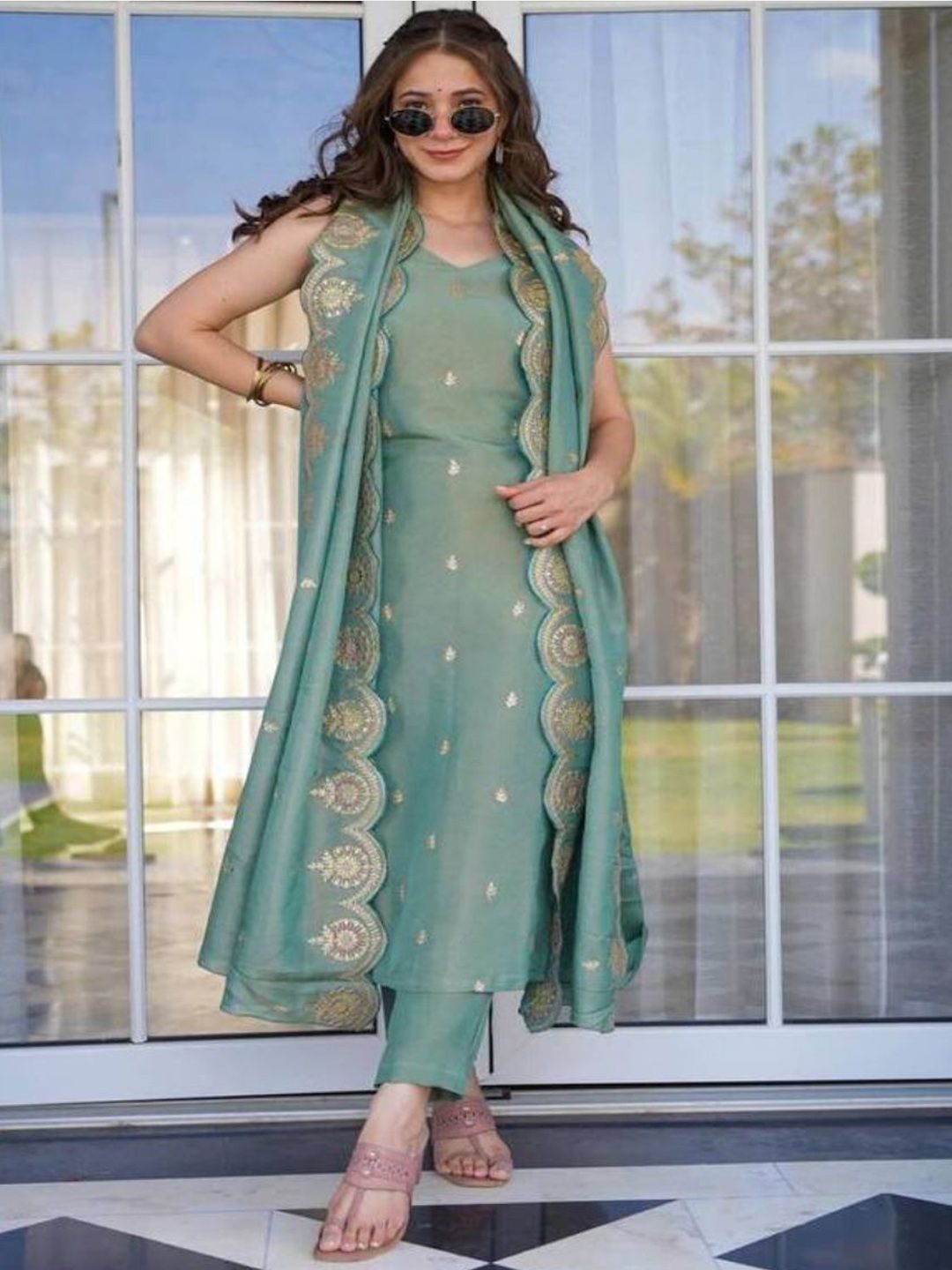 KALINI Women Floral Embroidered Kurta with Trousers & Dupatta