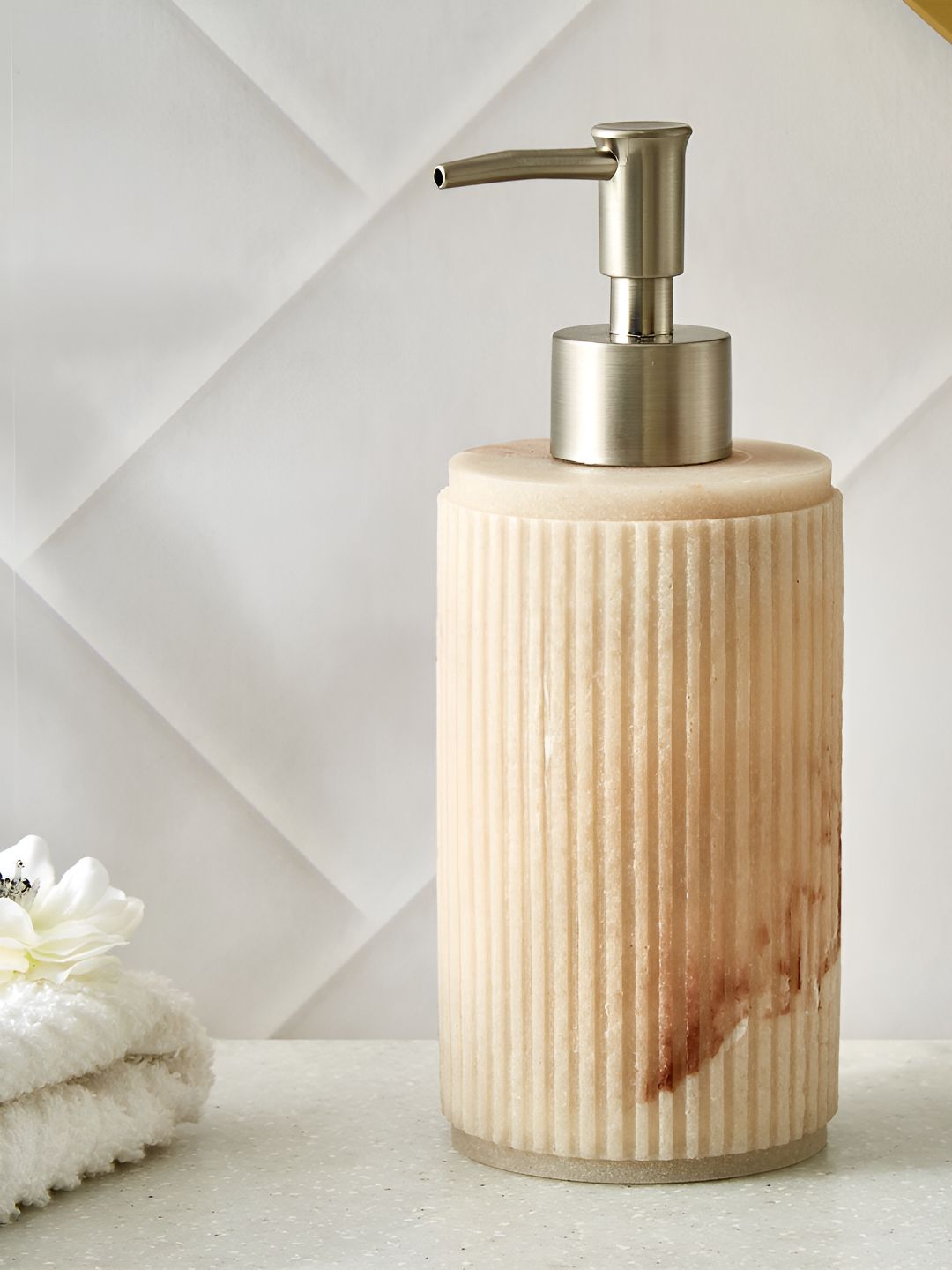 Home Centre Beige Striped Senegal Cristo Polyresin Soap Dispenser - 330ml-picture-43