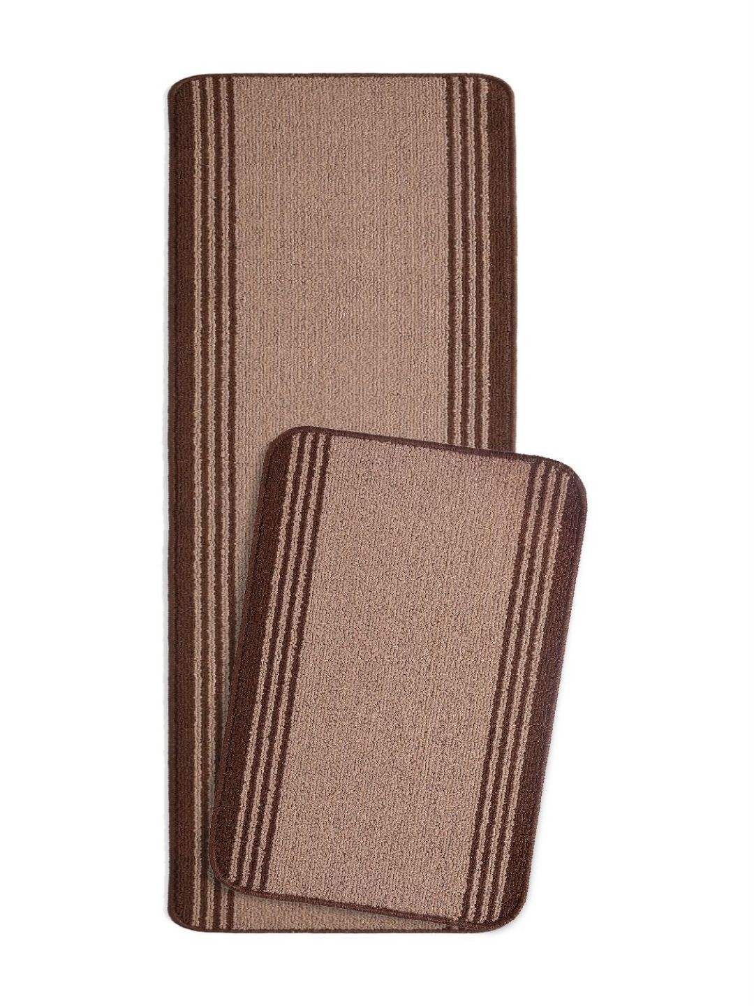 Saral Home 2-Pcs Beige & Brown Striped Anti-Skid Floor Runner&Doormat-picture-21