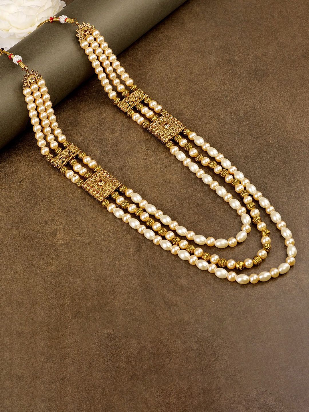 JIYANSHI FASHION Men Gold-Plated Pearl-Beaded Necklace