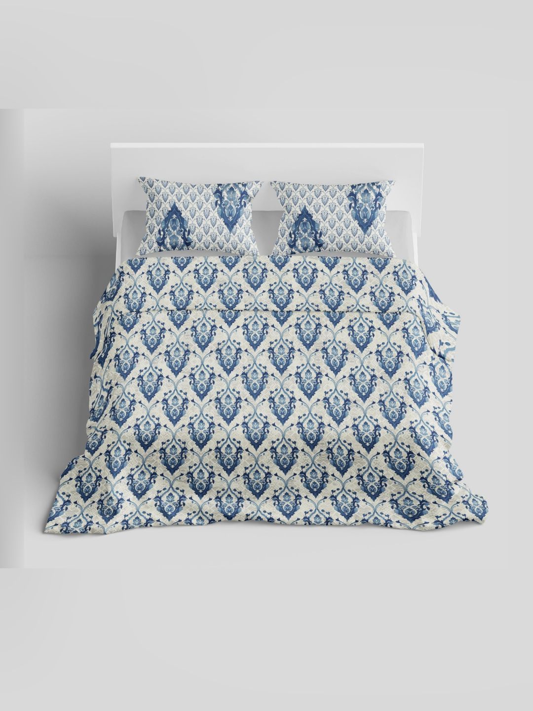 Synergized Cotton Blue & Off White Ethnic Cotton 220TC Super King Bedsheet Set-2.74mx2.74m-image-33