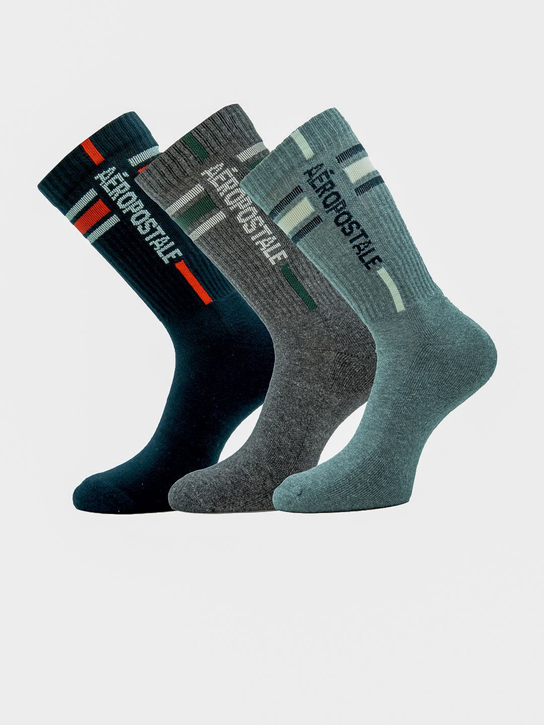 Aeropostale Men Pack Of 3 Striped Half Cushion Calf-Length Socks-picture-56